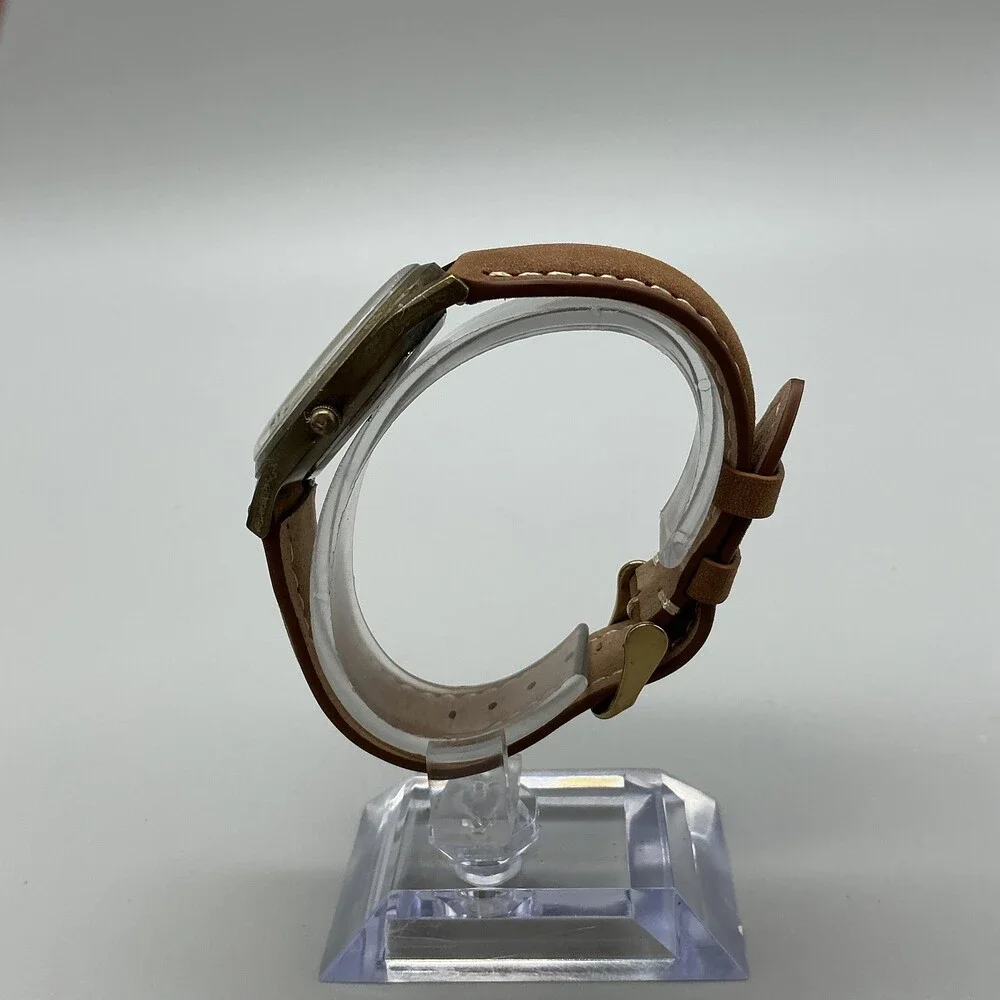 Fossil Unisex Watch 34mm Cream Recycled Paper Dial Brown Leather New Battery